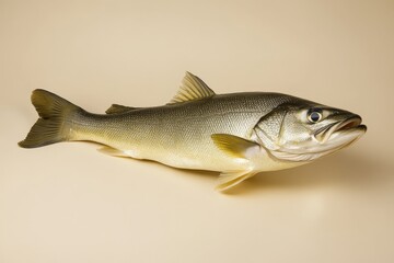 Naklejka premium A close up view shows a single fish on beige background