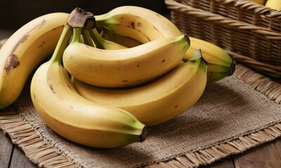 A Bunch of Fresh Bananas on a Rustic Tablecloth Offering Tropical Delight