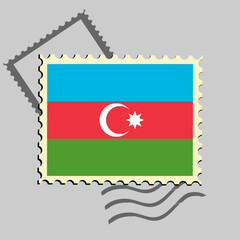 Azerbaijan flag postage stamp. Isolated vector illustration on grey post stamp background