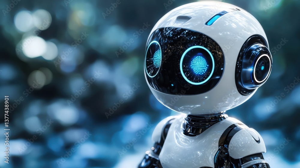 Poster futuristic robot representing chatbot customer support in a digital environment with modern technolo