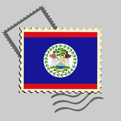 Obraz premium Belize flag postage stamp. Isolated vector illustration on grey post stamp background