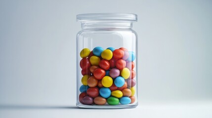 Colorful candies in a glass jar.