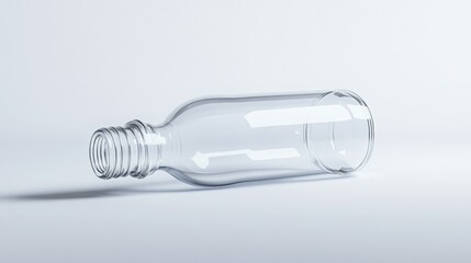Empty clear glass bottle on white background.  Simple, clean design.