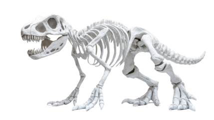 Dinosaur skeleton exhibit showcasing a large jaw and detailed bone structure in a natural history museum