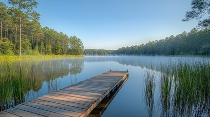 Misty Morning Dock on Calm Lake