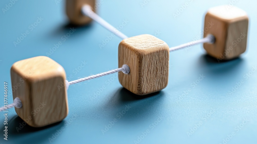 Poster a string of wooden blocks arranged as a customer success journey canvas for visualizing client relat