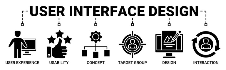 User interface design banner web icon set vector illustration concept with icons solid black color symbol background.