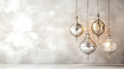 Decorative ornate hanging lanterns create an elegant and warm ambiance