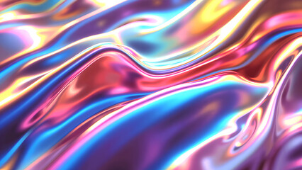 Obraz premium Multicolored Holographic Surface with Warm Tones and Smooth Metallic Flow