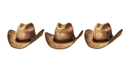 Pack of Cowboy Hats set Against Transparent Background for Western Fashion, Costume Design, or Apparel Branding