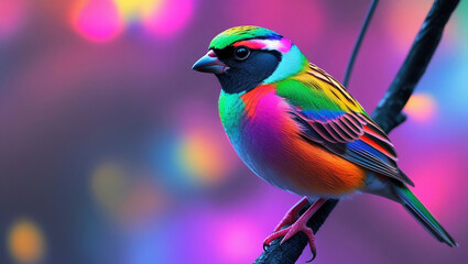 A breathtaking, highly stylized, and intricately detailed cinematic photograph of a sparrow perched on a branch or a wire.