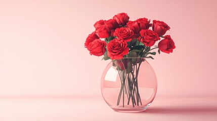 Obraz premium Romantic red roses in a glass vase.