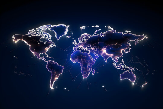 World map with travel paths drawn between the continents
