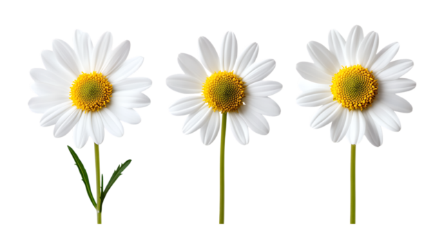 Pack of Daisy Flowers set Against Transparent Background for Floral Design, Botanical Illustrations, or Home Decor