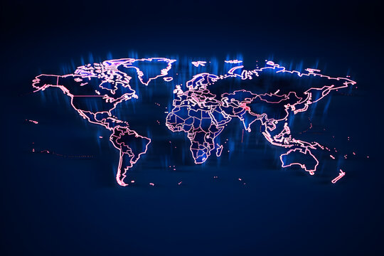 World map with travel paths drawn between the continents
