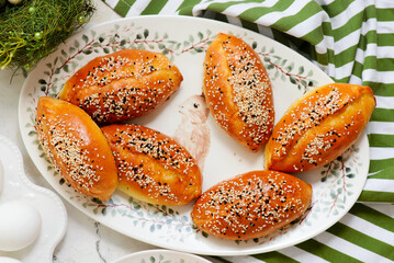 Easter pies with green onions and eggs..traditional easter pastries.