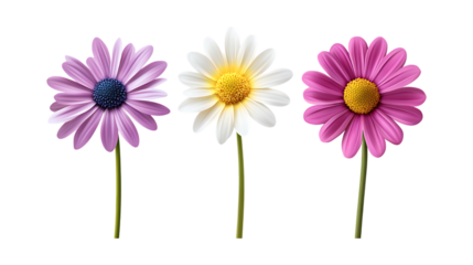 Pack of Daisy Flowers set Against Transparent Background for Floral Design, Botanical Illustrations, or Home Decor