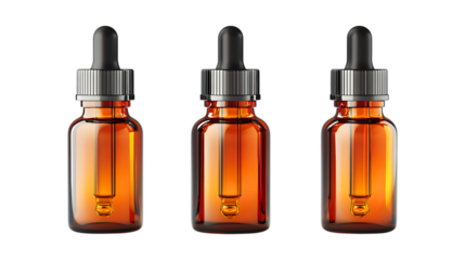 Pack of Dropper Bottles set Against Transparent Background for Cosmetic Branding, Essential Oil Packaging, or Laboratory Marketing