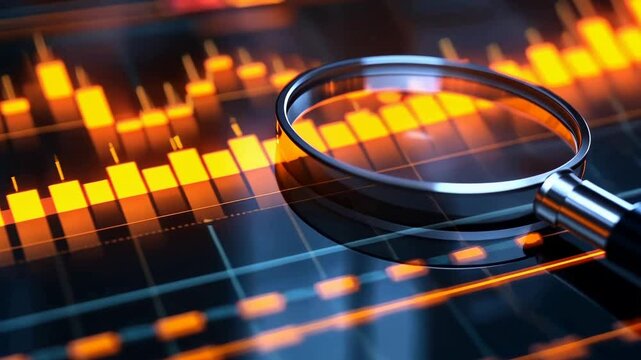 Magnifying Glass on Orange Bar Graph: Detailed Data Analysis