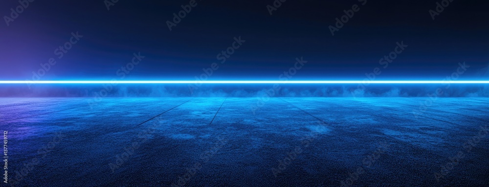 Poster abstract dark background, illuminated with blue light and fog on the asphalt floor. empty scene for 