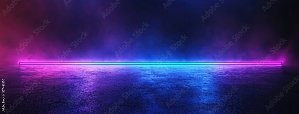 Poster abstract dark background, illuminated with blue light and fog on the asphalt floor. empty scene for 