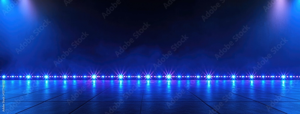 Poster abstract dark background, illuminated with blue light and fog on the asphalt floor. empty scene for 