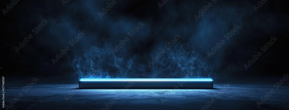 Poster Abstract dark background, illuminated with blue light and fog on the asphalt floor. Empty scene for product presentation
