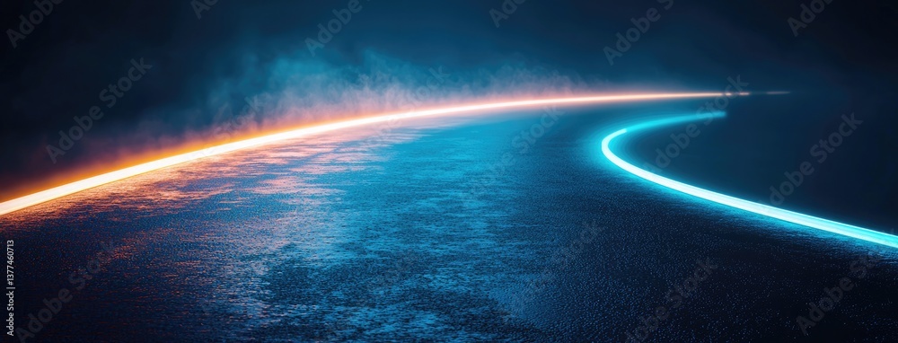 Poster abstract dark background, illuminated with blue light and fog on the asphalt floor. empty scene for 