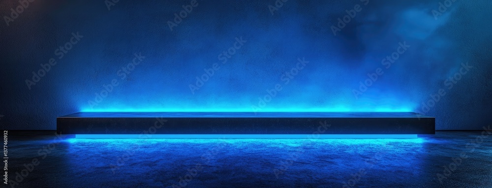 Aufkleber abstract dark background, illuminated with blue light and fog on the asphalt floor. empty scene for 