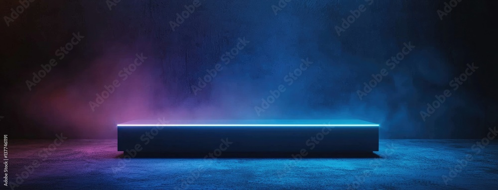 Poster abstract dark background, illuminated with blue light and fog on the asphalt floor. empty scene for 