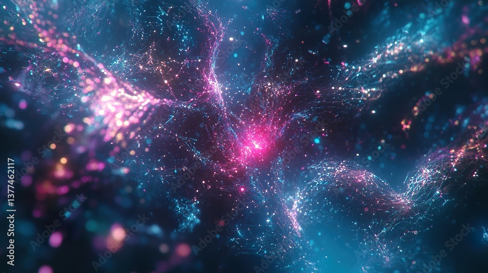 Wall mural vibrant networked particles creating an abstract digital universe appearance
