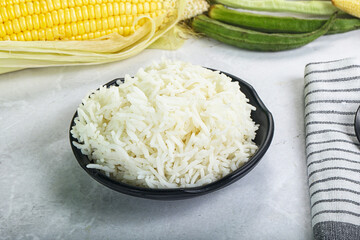 Steamed basmati rice in the bowl