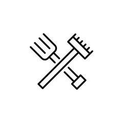 Garden Tools icon. A simple vector illustration featuring a garden fork and trowel, representing gardening and landscaping tools. Ideal for use in garden supply stores, education. Vector illustration 