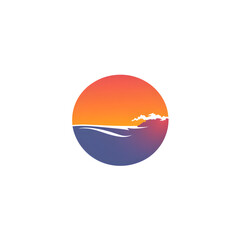 Naklejka premium A simple, clean logo featuring a globe with a sunrise on the horizon