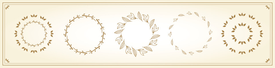 ナチュラルなフレーム、植物モチーフのデザイン素材のセット

