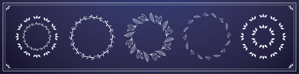 ナチュラルなフレーム、植物モチーフのデザイン素材のセット

