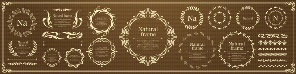 ナチュラルなフレーム、植物モチーフのデザイン素材のセット

