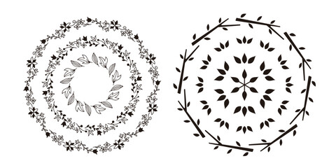 ナチュラルなフレーム、植物モチーフのデザイン素材のセット

