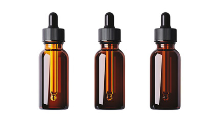 Pack of Dropper Bottles set Against Transparent Background for Cosmetic Branding, Essential Oil Packaging, or Laboratory Marketing