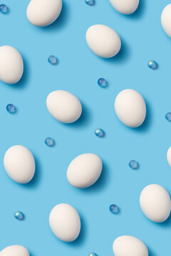 Pattern of eggs and beads on blue