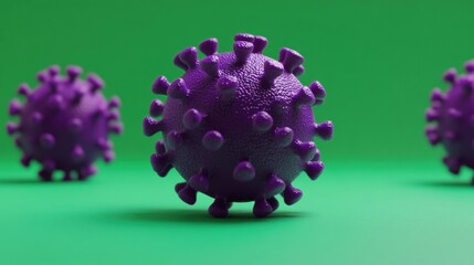 Three Dimensional Render of Purple Viruses on Green Background
