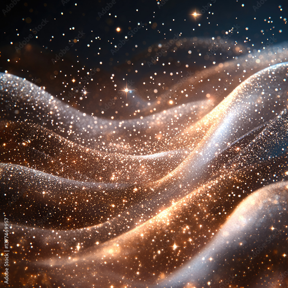 Poster Sparkling waves of light create mesmerizing cosmic scene filled with shimmering stars and ethereal textures, evoking sense of wonder and beauty