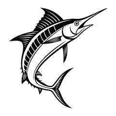 Marlin fish silhouette vector illustration, isolated on a white background.