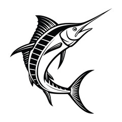 Marlin fish silhouette vector illustration, isolated on a white background.