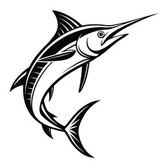 Marlin fish silhouette vector illustration, isolated on a white background.