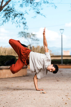 Urban breakdancer performing outdoors