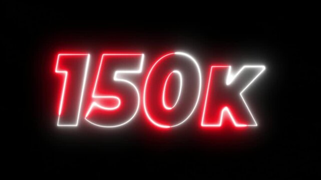 150K text with neon line by multiple color neon animation on transparent background. 150k Followers Celebration text animation.