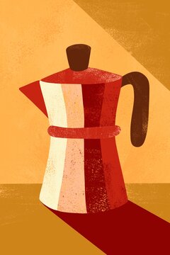 Coffee pot on yellow background 