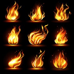 A vibrant vector illustration of dynamic fire flames, showcasing a blend of orange, red, and yellow hues. The flames dance and flicker, creating an energetic and captivating visual effect.