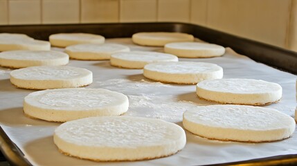 Raw dough cookies baking sheet.